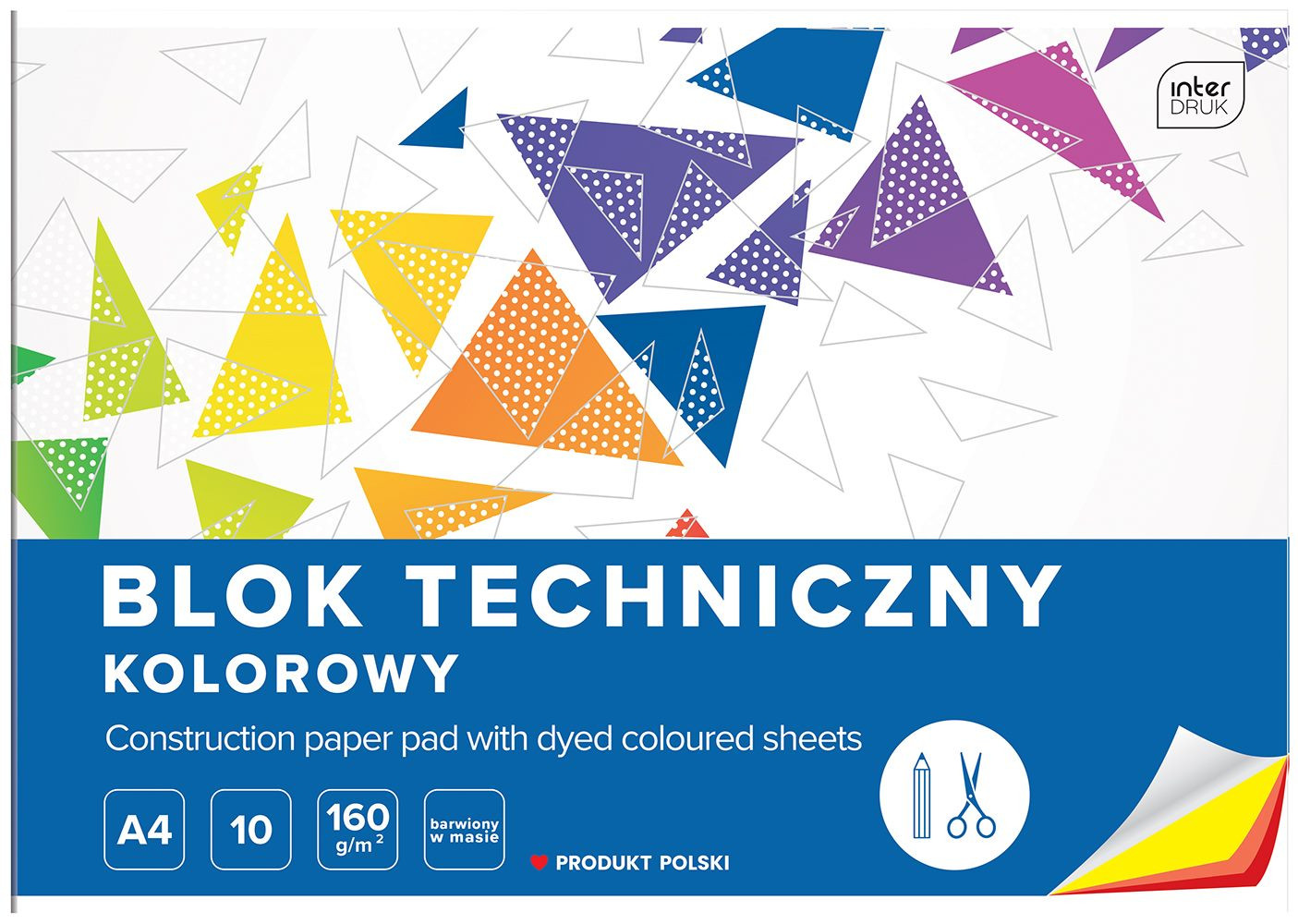 Blok techniczny kolorowy A4 160g 10 kartek Interdruk